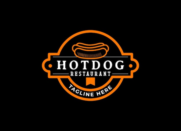 Vintage hotdog logo vector comida rápida hotdog ilustración para comida callejera