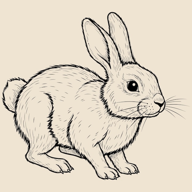 Vintage Japanese Rabbit Sketch Monochrome Line Art
