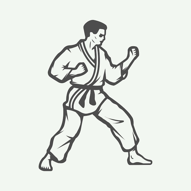 Vintage karate o artes marciales logo emblema insignia etiqueta y elementos de diseño Ilustración vectorial