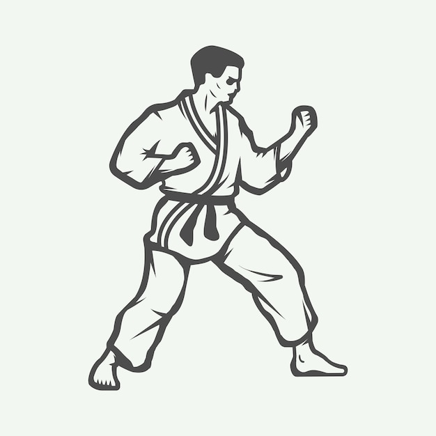 Vintage karate o artes marciales logo emblema insignia etiqueta y elementos de diseño ilustración vectorial