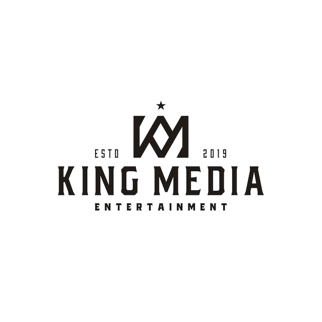 Vintage King Crown letra KM o KM MK monograma logo