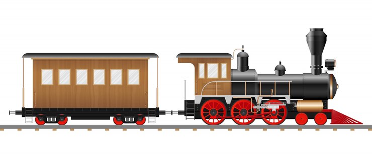 Vector vintage locomotora de vapor y vagón ilustración aislada