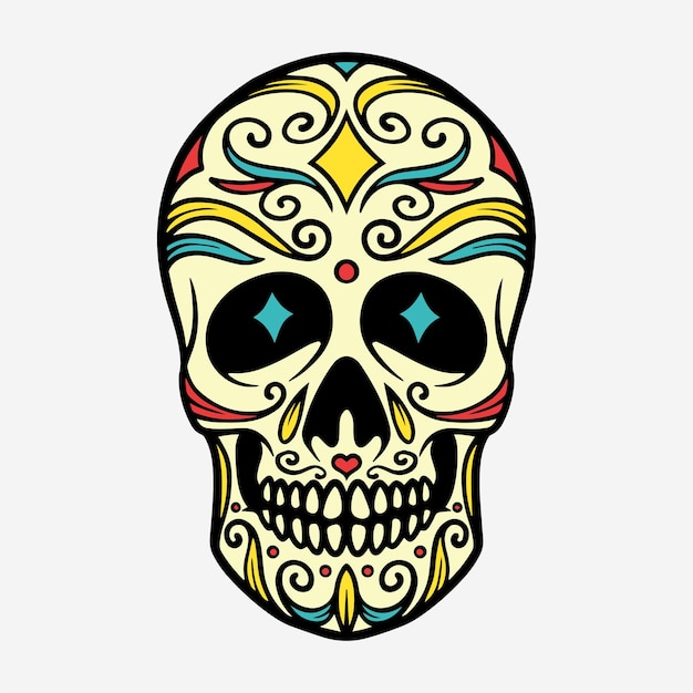 Vintage Mano Dibujo Ilustración Muertos Cráneo Cabeza Mexicana Vector