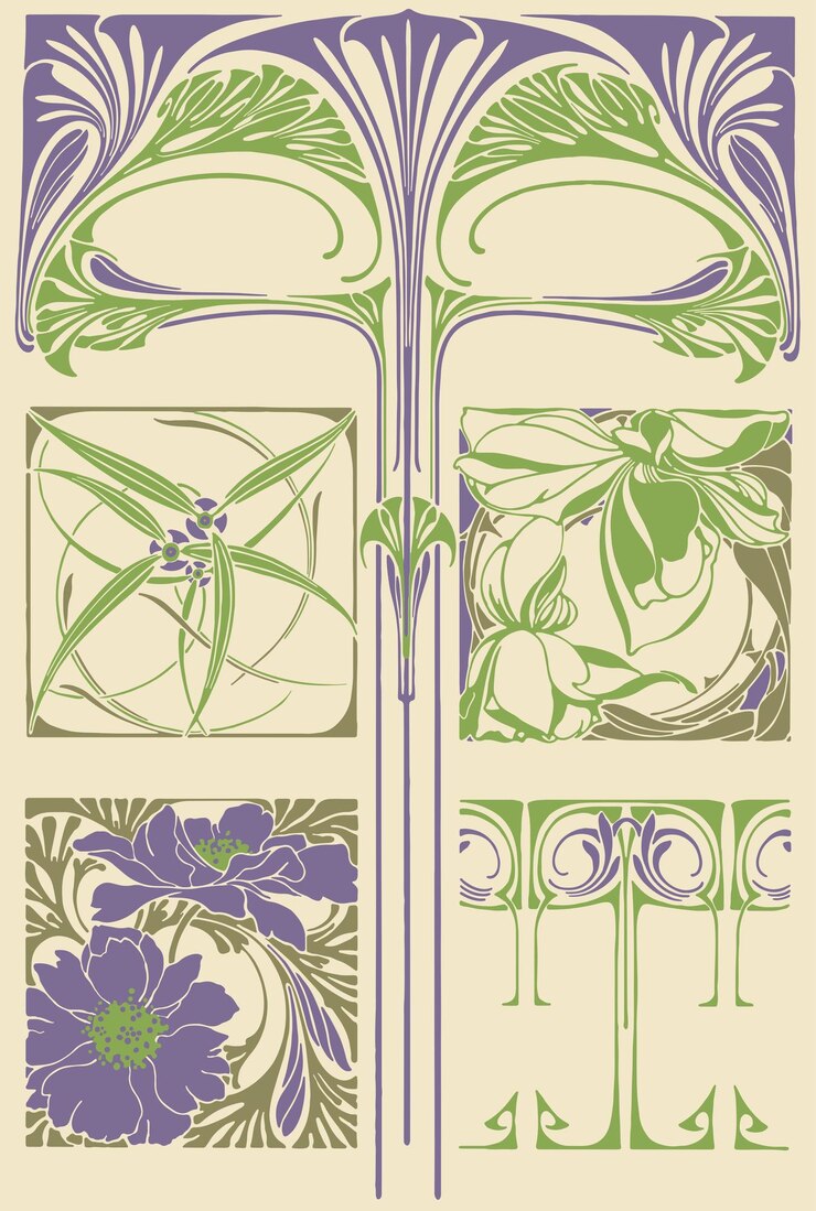 Vector vintage marcos florales franceses art nouveau. diseño de portada de libro, invitación, diseño de etiquetas y empaque.