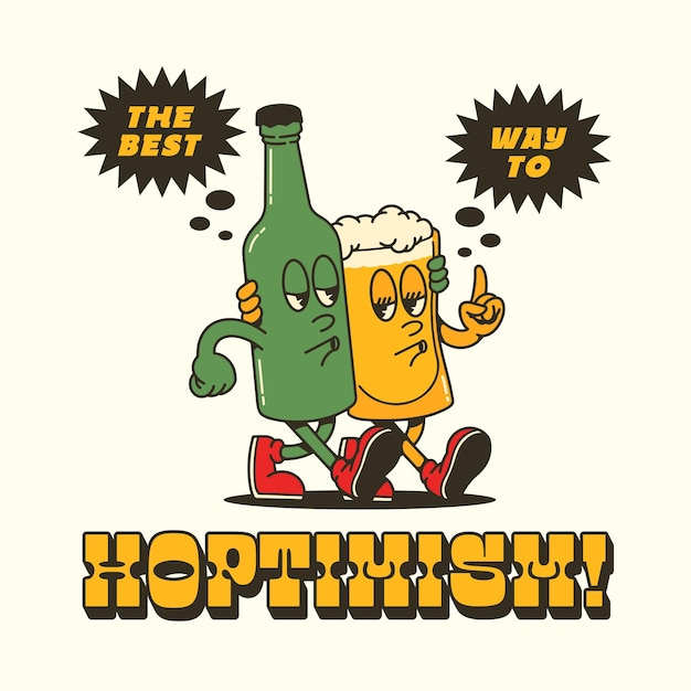 VINTAGE MASCOT CARTOON CERVEZA Y BOTELLA