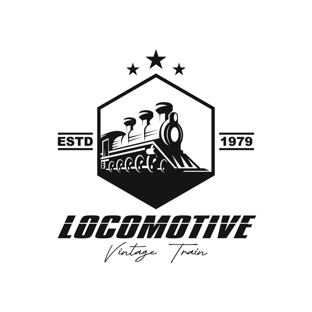 Vintage Old Locomotive Train Machine Logo Design Vector este logotipo para museo histórico coleccionista club histórico revista de viajes turismo y compañía de marca