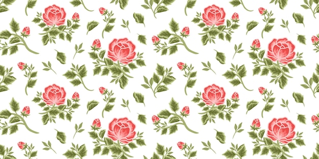 Vintage patrón floral sin fisuras de ramo de peonía roja, capullos y arreglos de ramas de hojas