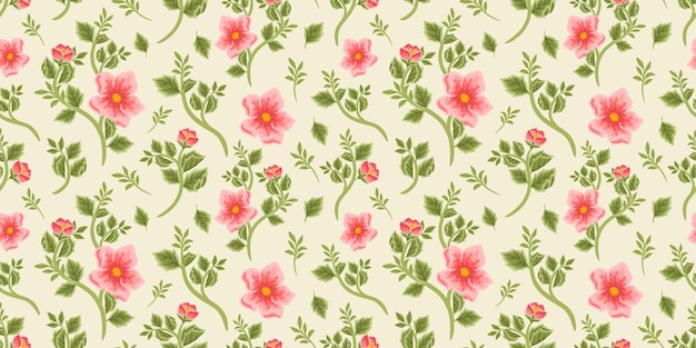 Vintage patrón floral sin fisuras de ramo de peonía roja, capullos y arreglos de ramas de hojas