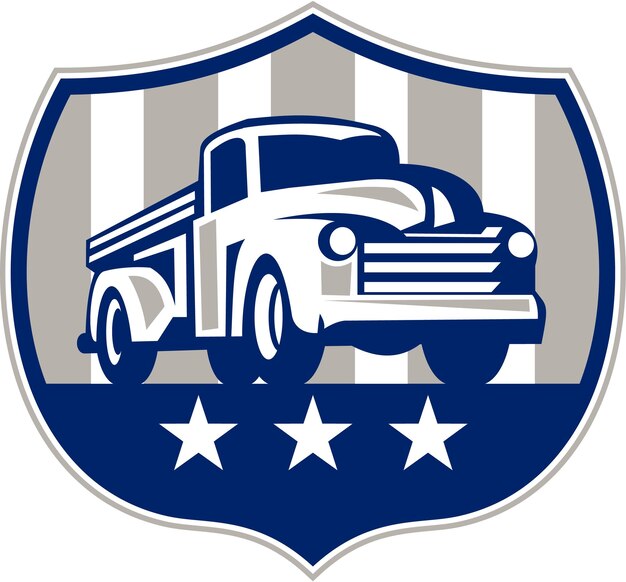 Vintage Pick Up Truck EE. UU. Escudo de la bandera Retro