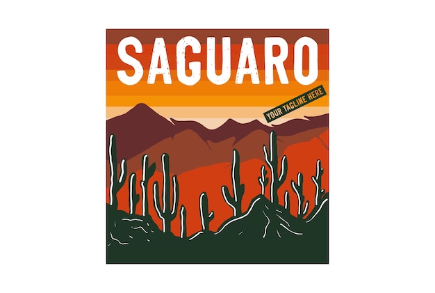 Vintage Retro American Saguaro Cactus Desert National Park para aventuras al aire libre T Shirt Logo Ilustración