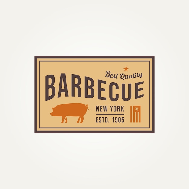 Vintage retro cerdo barbacoa emblema tipografía logotipo plantilla vector ilustración diseño