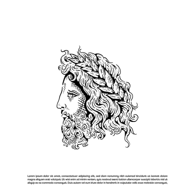 Vintage retro dibujado a mano vector de cara de dios griego Ilustración de cabeza de hombre masculino