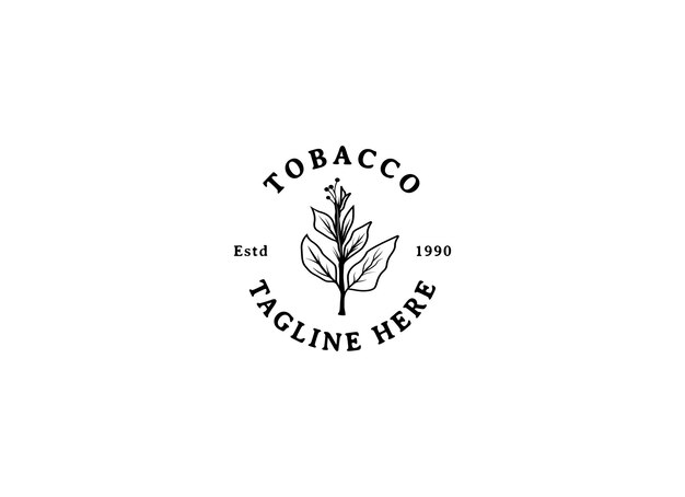 Vintage Retro dibujo a mano dibujo de la planta de tabaco hojas de árbol para cigarro insignia emblema etiqueta logotipo