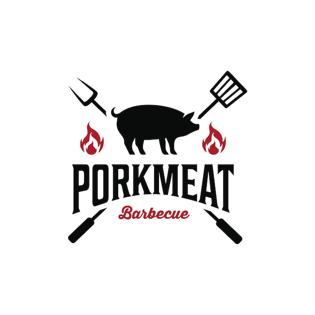 Vintage retro hipster carne de cerdo granja carnicería barbacoa logo silueta