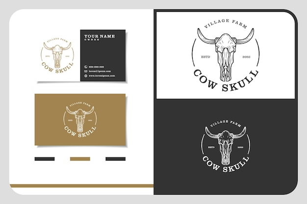 Vintage Retro Longhorn Bull Buffalo Cow para el diseño del logotipo Western Countryside Farm Ranch Country