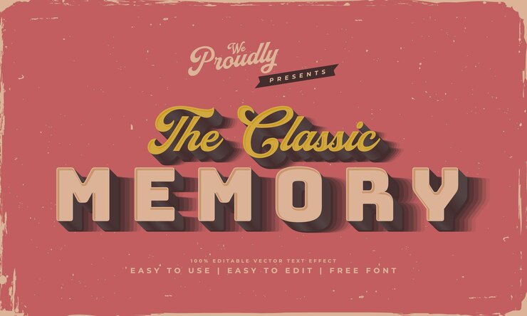 Vector vintage retro en relieve 3d realista texto editable efecto alfabeto fuente tipografía tipografía