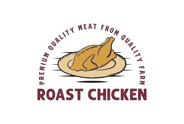 Vintage Retro Roast Grill Pavo Carne de pollo para el diseño del logotipo de Acción de Gracias