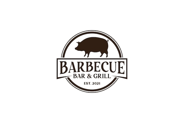 Vintage Retro Rústico BBQ Grill Barbacoa Barbacoa Etiqueta Sello Logo diseño vector
