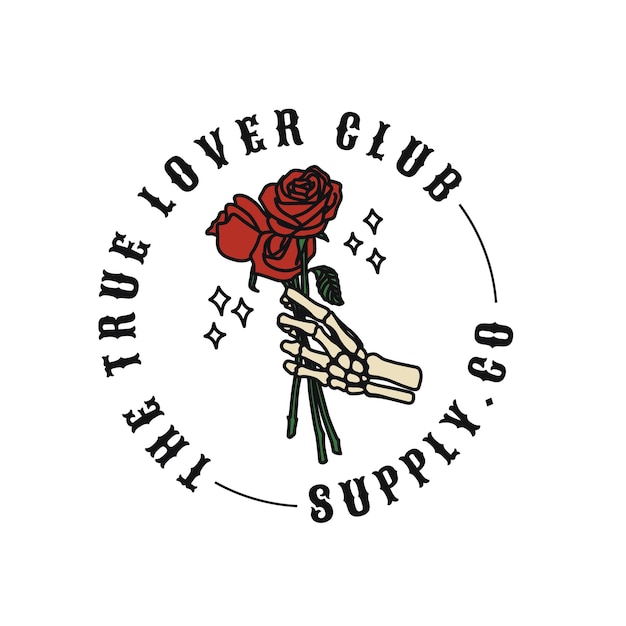 Vintage Rose Skull Logo hecho a mano ilustración vectorial