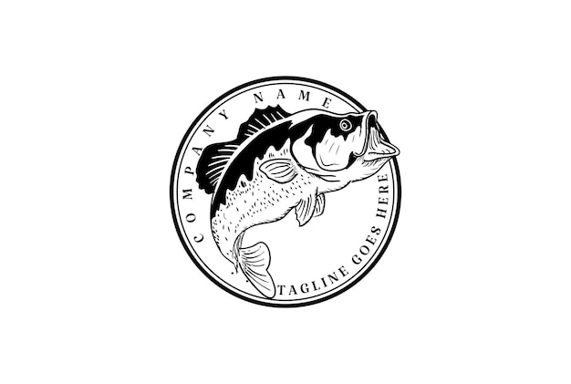 Vintage saltando lubina salmón carpa pescado para pescador pesca deporte club insignia emblema etiqueta logotipo diseño vector