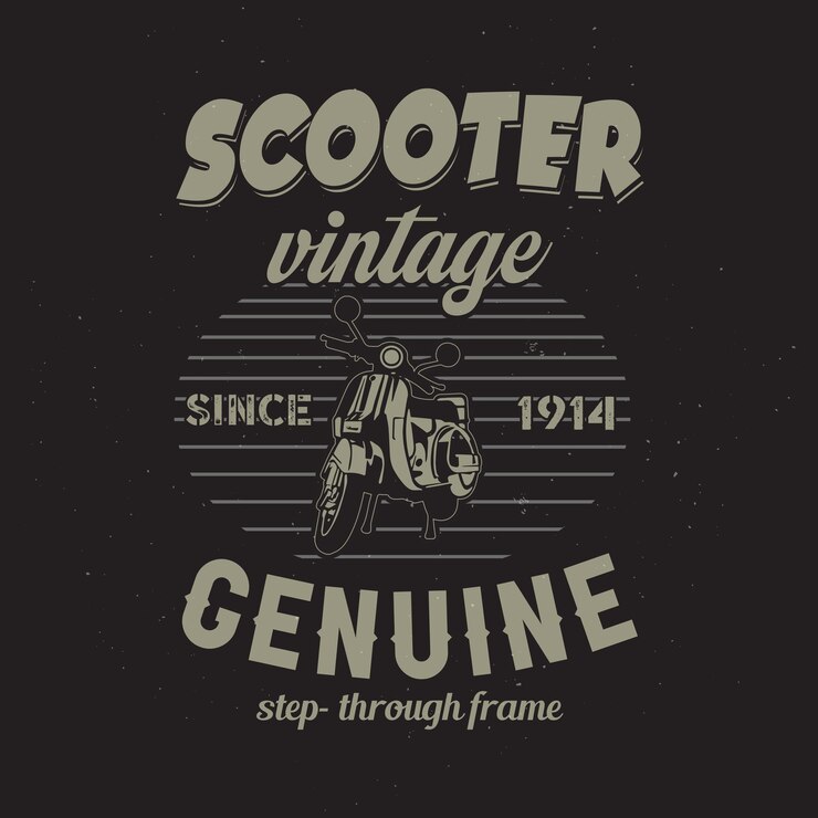 Vintage Scooter Diseño personalizado de camiseta vectorial de motocicleta Scooter antiguo desde 1914 camiseta de motor genuina gráficos plantilla de póster de camisa de scooter estadounidense