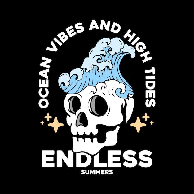 Vintage streetwear diseño gráfico cráneo estilo playa de verano