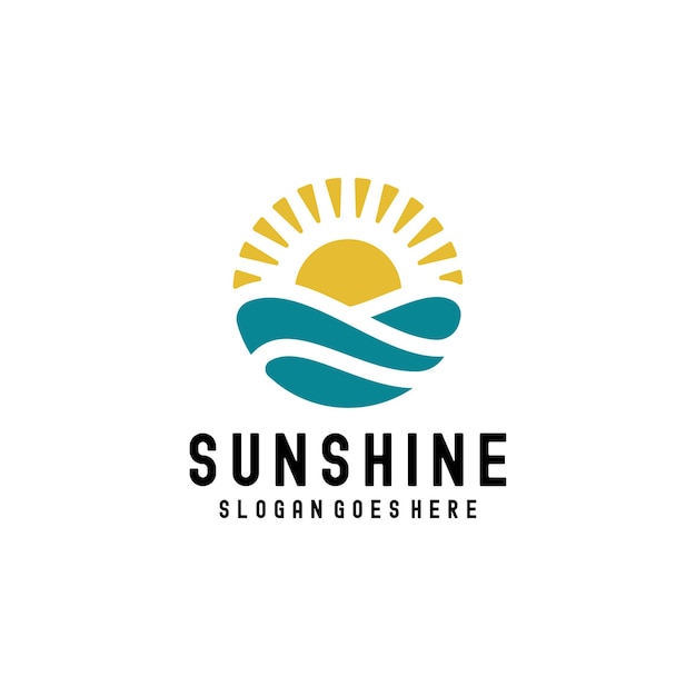 Vintage sunshine sunset ocean waves símbolo logotipo diseño