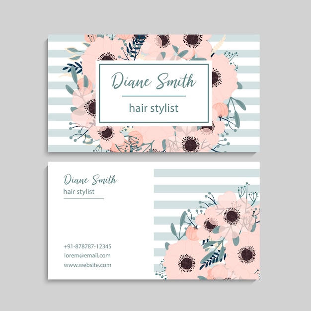 Vintage tarjeta de visita con flores azules y bayas