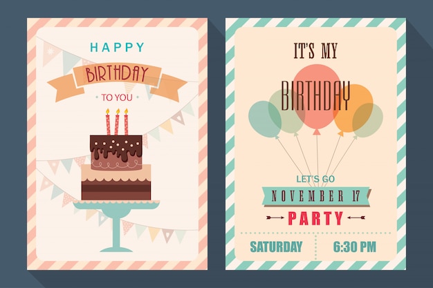 Vintage tarjetas de cumpleaños, invitaciones o carteles establecidos