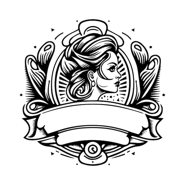 Vector vintage tattoo studio logo concepto línea arte dibujado a mano ilustración