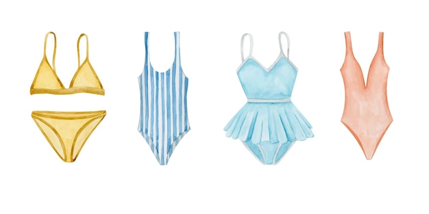 Vintage trajes de baño acuarela dibujado a mano ilustración Natación s