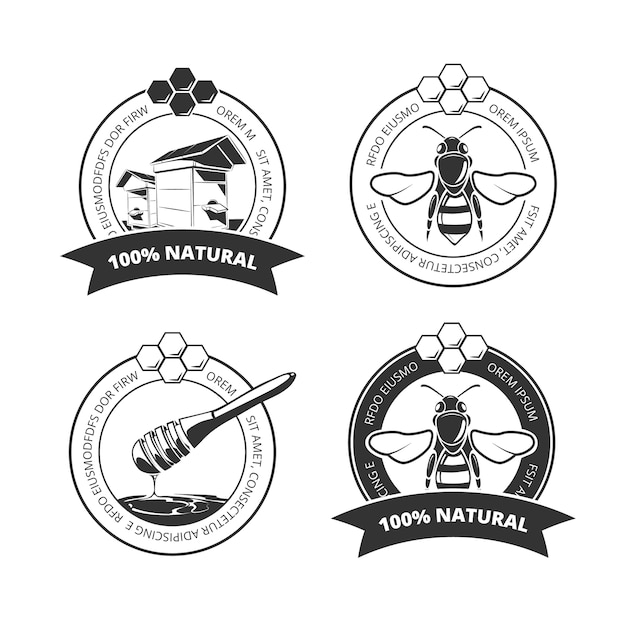 Vintage vector miel y abeja vector etiquetas