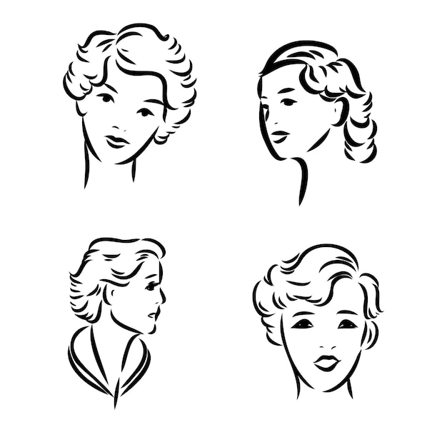 Vintage vector personas establecer moda estilo conjunto grupo de retro mujer y hombre estilo sketch estilo engravin