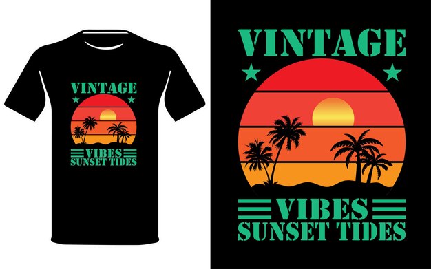 Vector vintage vibes sunset tides diseño de camisetas