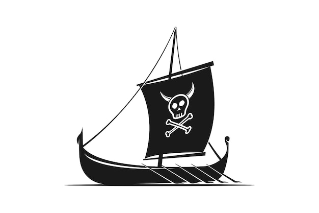 Vintage viking ship boat silhouette con diseño inicial del logotipo sv sv vs