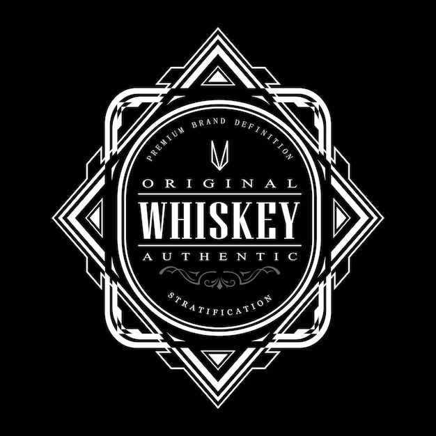 Vector vintage whisky insignia art deco etiqueta diseño retro ilustración vectorial