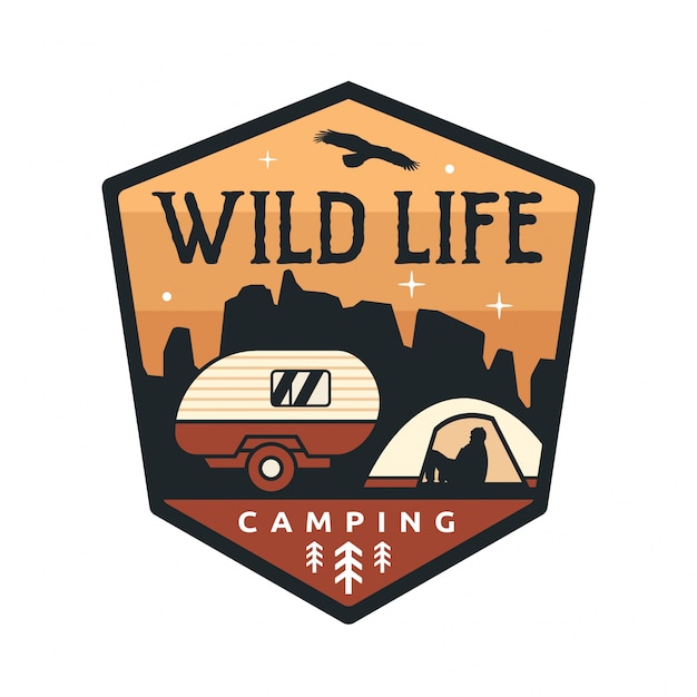 Vintage wildlife summer camp camping activities logo insignia de la ilustración