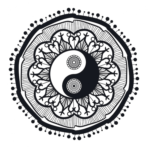 Vintage Yin y Yang en Mandala