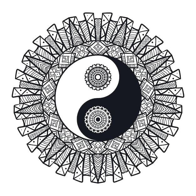 Vector vintage yin y yang en mandala