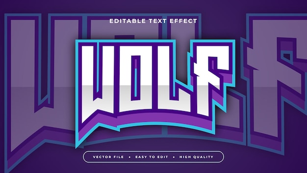 Violeta azul y blanco lobo estilo de fuente de efecto de texto editable en 3D