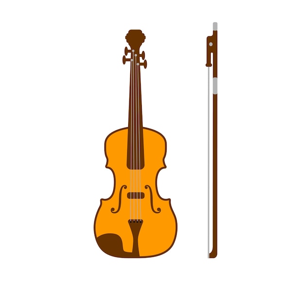 Violín y arco. Ilustración de vector aislado sobre fondo blanco