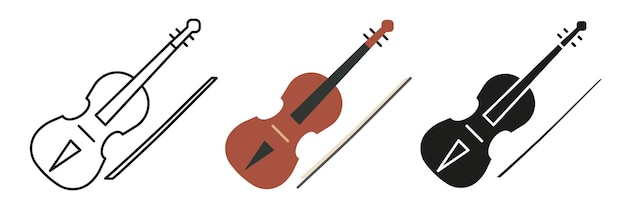 Violín Un conjunto simple de instrumentos musicales Imágenes de violines en diferentes estilos