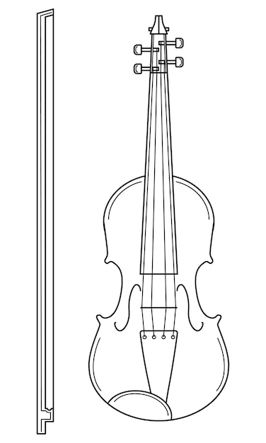 Violín dibujado a mano con un instrumento musical de arco usado en un vector de estilo de garabato de orquesta