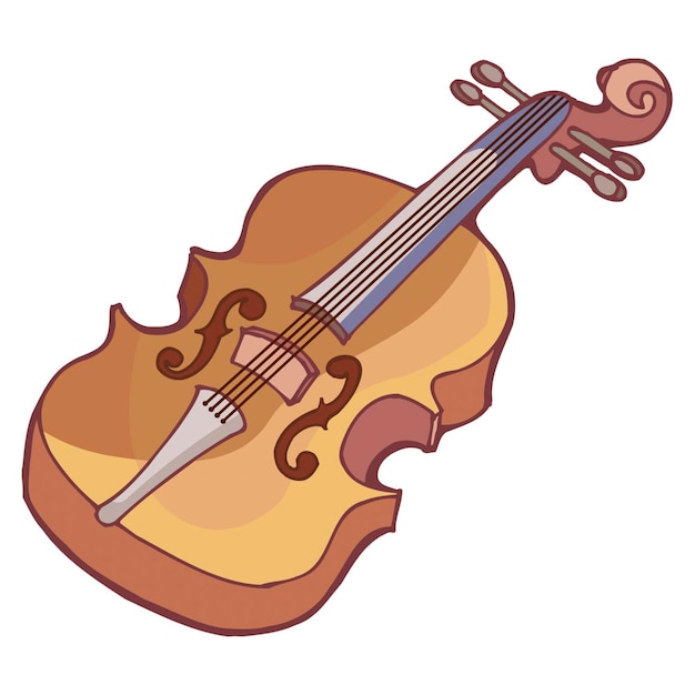 Vector un violín de dibujos animados con un arco en un fondo blanco