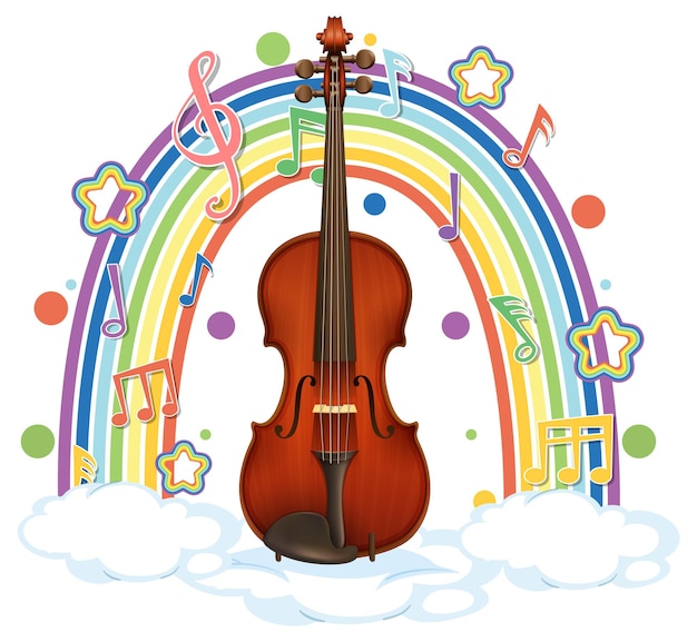 Vector violín con símbolos de melodía en arco iris