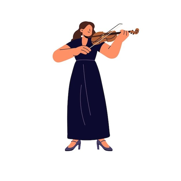 El violinista profesional toca la viola de violín en un concierto de música clásica El músico interpreta una sinfonía con un instrumento de cuerda arqueada Ilustración vectorial aislada plana sobre fondo blanco