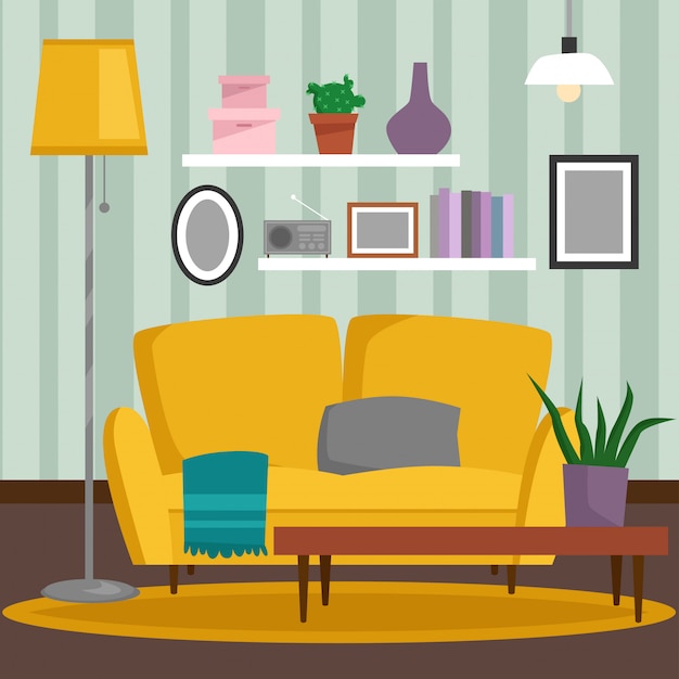 VIP muebles interiores vintage ricos ricos casa habitación con sofá conjunto ilustración de fondo de pared de ladrillo.