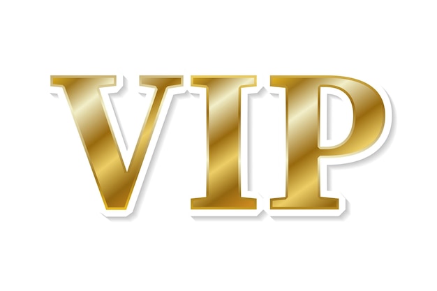 Vip Sticker con letras doradas aisladas en un fondo blanco Ilustración vectorial