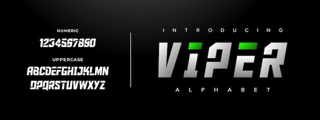 Viper fuente de alfabeto urbano moderno y creativo Abstracto digital logotipo futurista música deporte