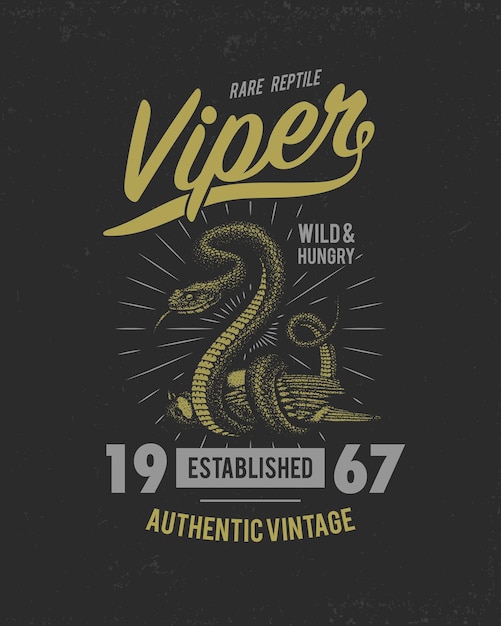 Viper serpiente serpiente cobra y pitón anaconda o víbora real grabada a mano dibujada en un viejo boceto de estilo vintage para pegatina y tatuaje ofidio y asp impreso para camiseta